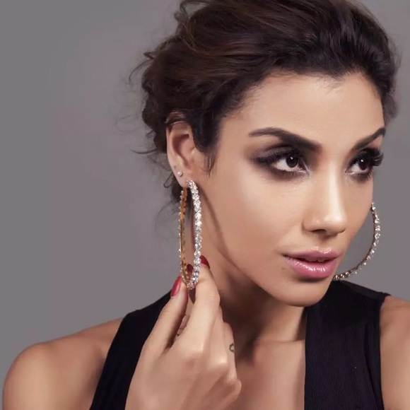 Large Gold Crystal Diamond Hoops - Picture 4 of 4